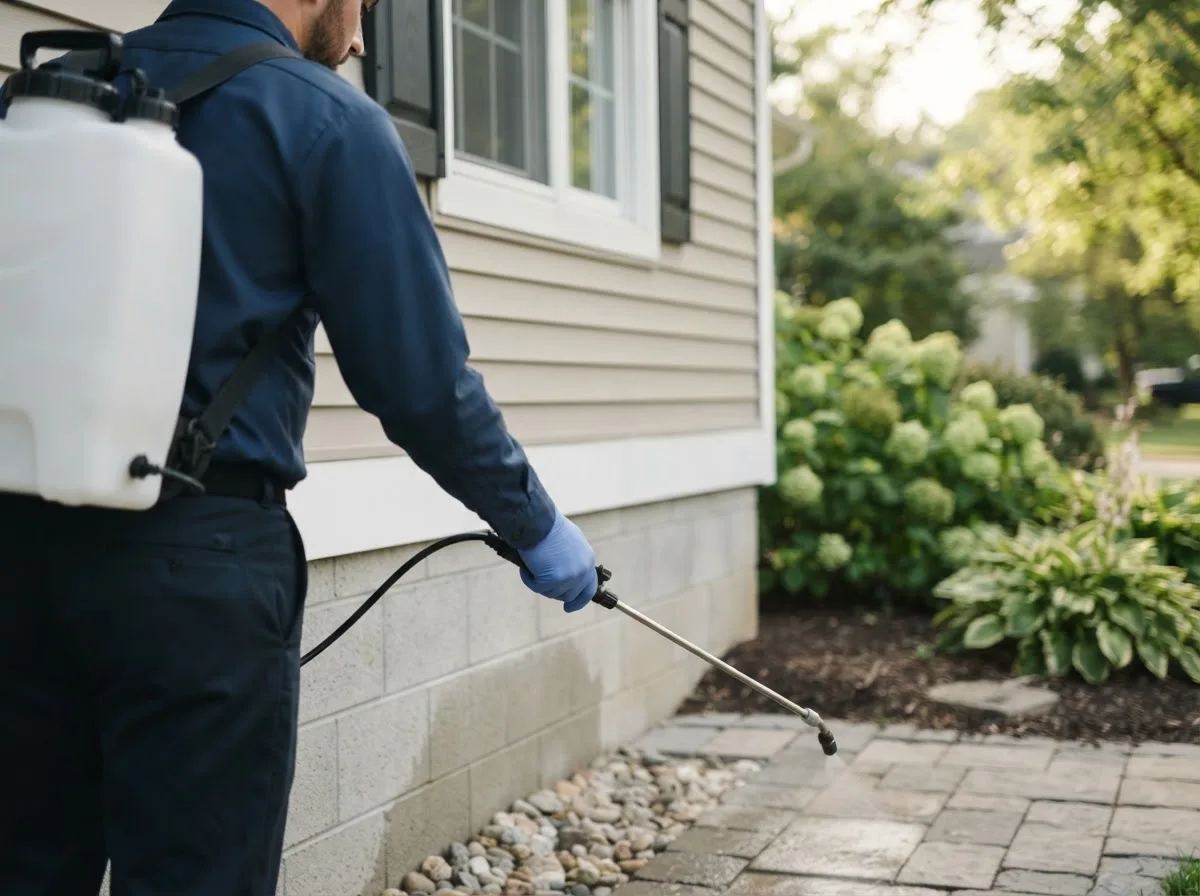 Pest control technician inspecting a home in Howland, ME